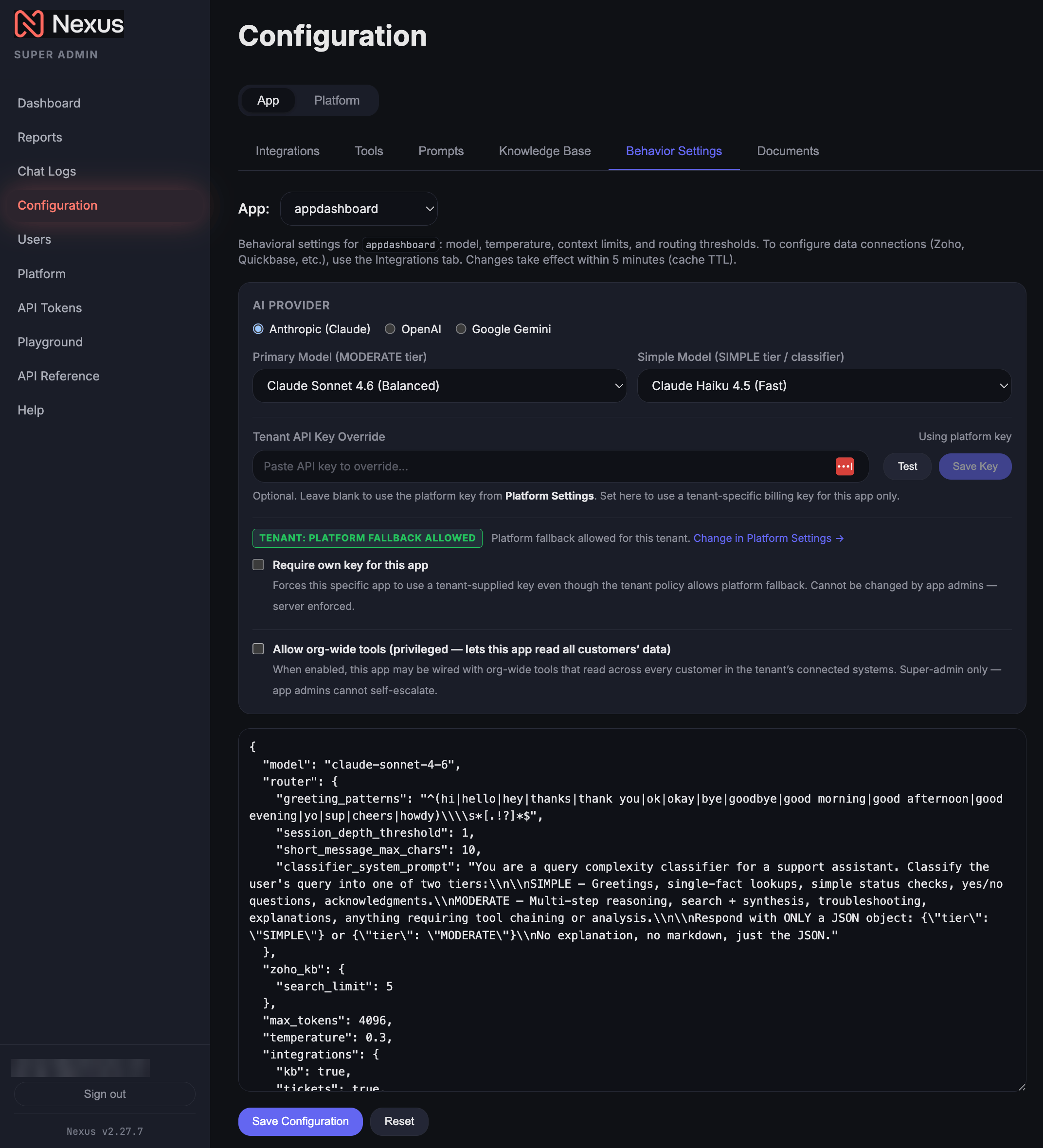 Behaviorsettings