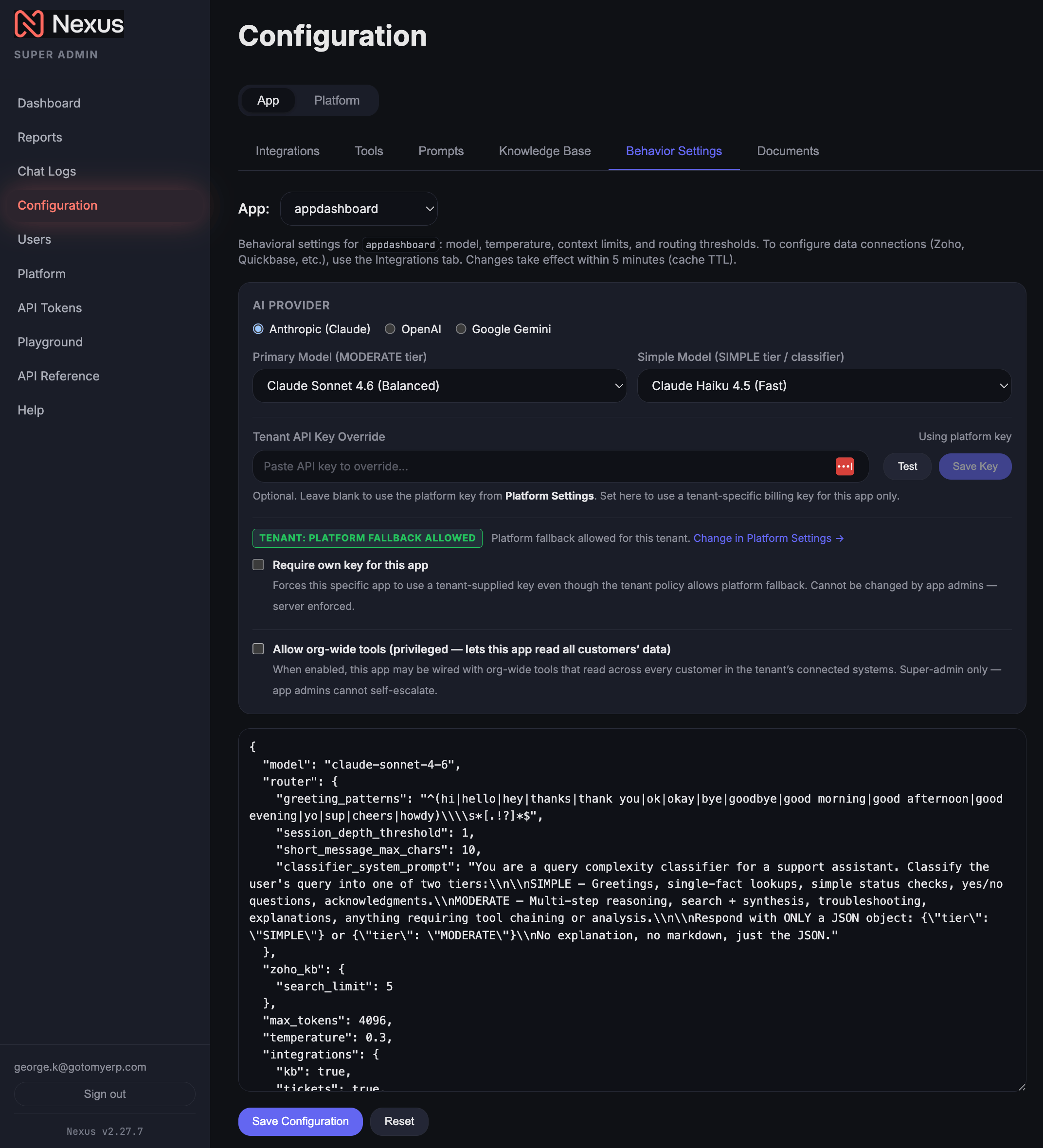 Behaviorsettings